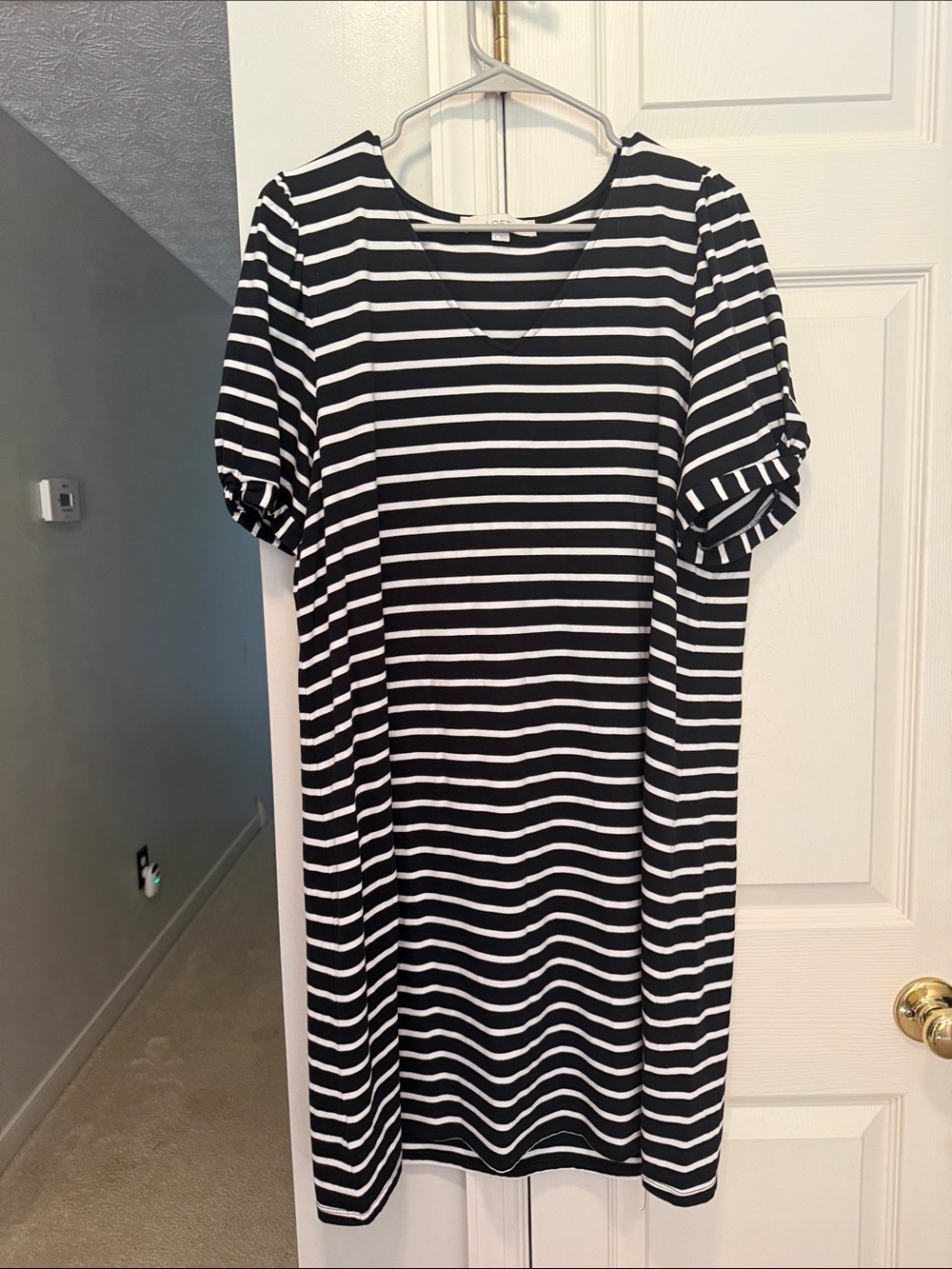 LOFT Black and White Striped Short Sleeve Mini Dress size large